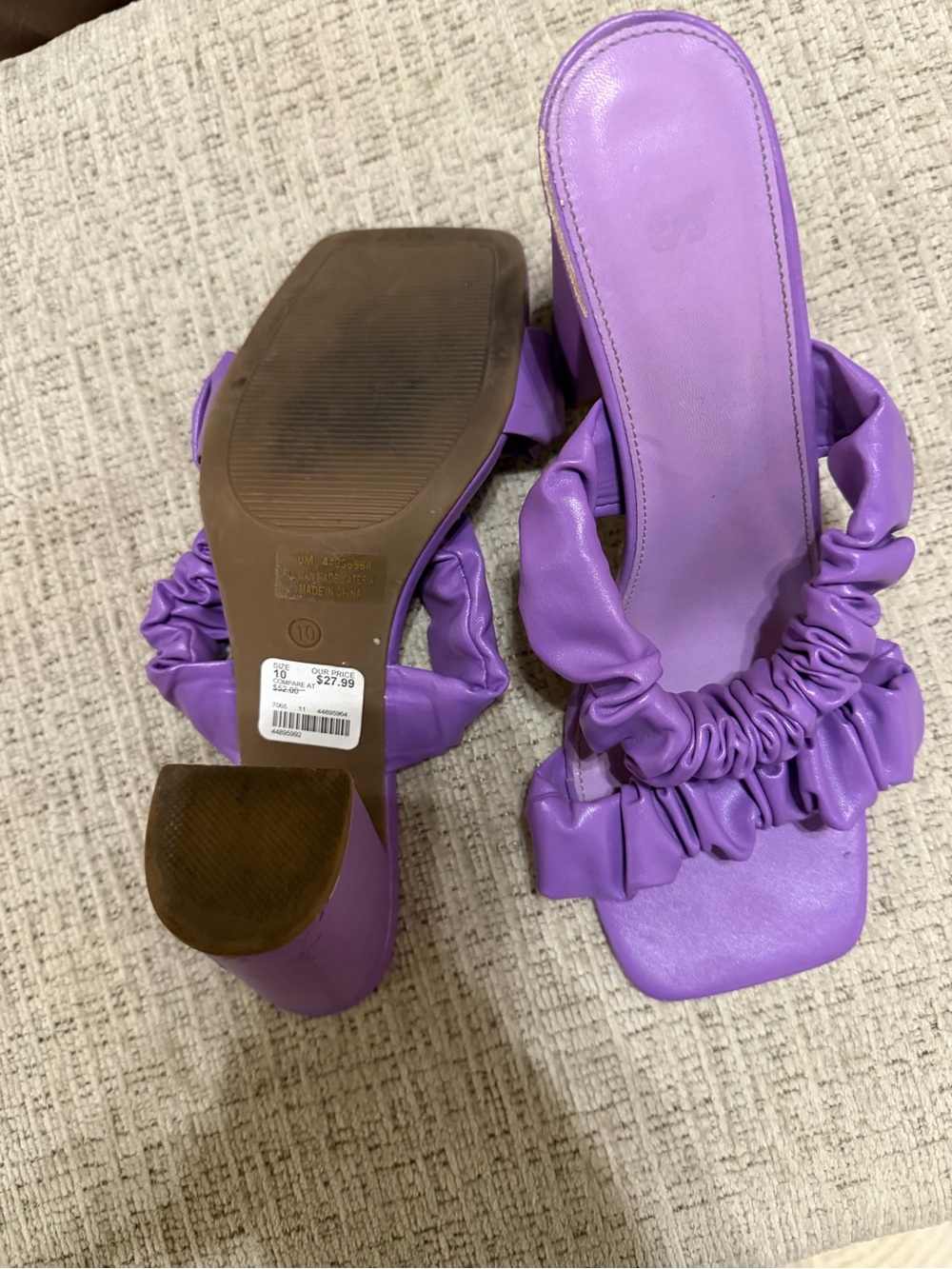 Colin Stuart Lavender Ruched Square-Toe Slide Heels - Picture 4 of 5